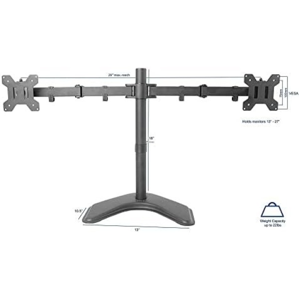 VIVO STAND-V002F Dual LED LCD Monitor Free-Standing Desk Stand for 2 Screens up - Image 2