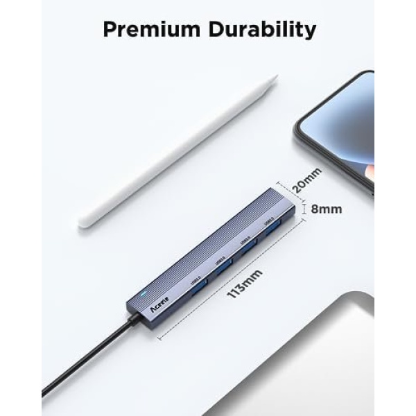 Aceele USB C Hub 4 Ports, Aluminum USB C to USB Hub with 2ft Extended Cable - Image 6