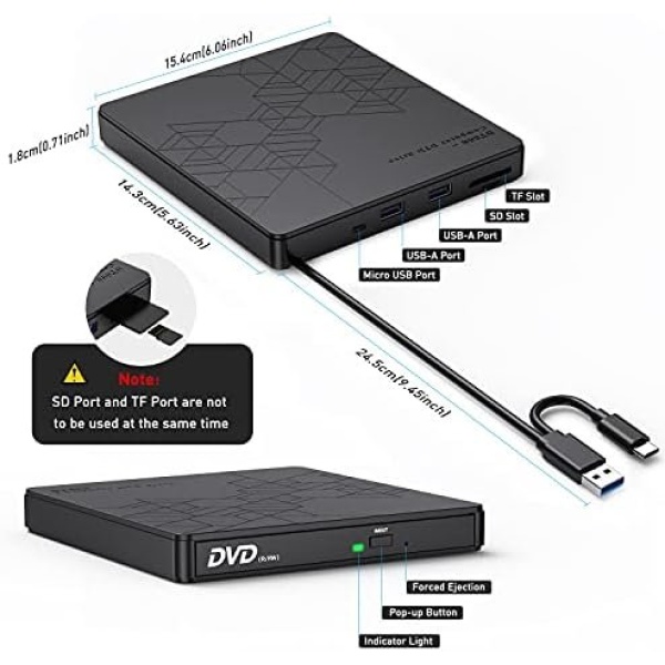 ORIGBELIE External DVD Drive, CD Drive USB 3.0 Typle C CD/DVD ROM +/-RW Adapter - Image 6