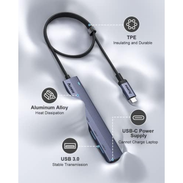 Aceele USB C Hub 4 Ports, Aluminum USB C to USB Hub with 2ft Extended Cable - Image 3