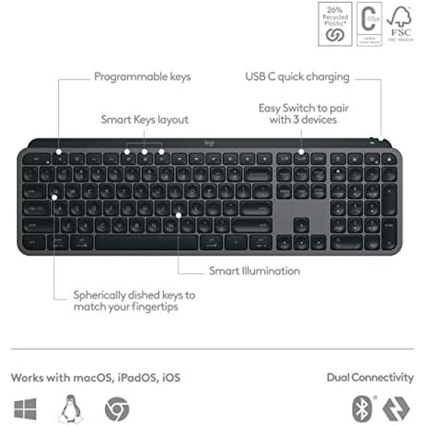 Logitech MX Keys S Wireless Keyboard, Low Profile, Quiet Typing, Backlighting - Image 7