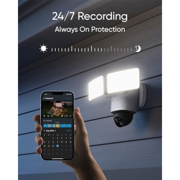 eufy Security Floodlight Camera E340 Wired, 360° Pan and Tilt, 24/7 Recording - Image 5