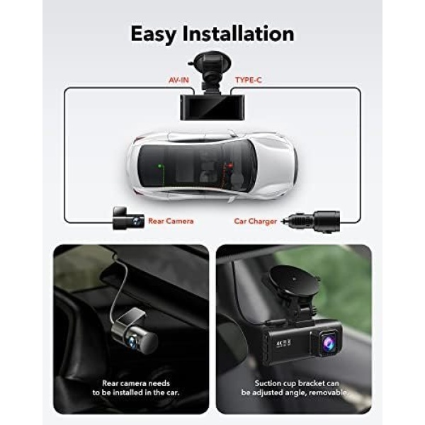REDTIGER Dash Cam Front Rear, 4K/2.5K Full HD Dash Camera for Cars, Free 32GB - Image 8