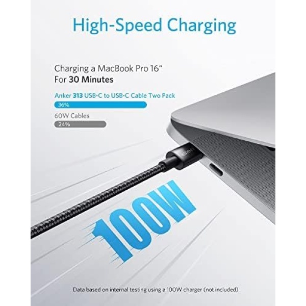 Anker USB C to USB C Cable (3.3ft 100W, 2Pack), USB 2.0 Type C Charging Cable - Image 2