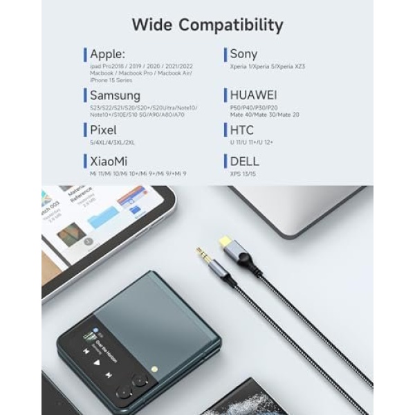 ZOOAUX USB C to 3.5mm Audio Aux Jack Cable[4ft], Type C Adapter to 3.5mm - Image 4