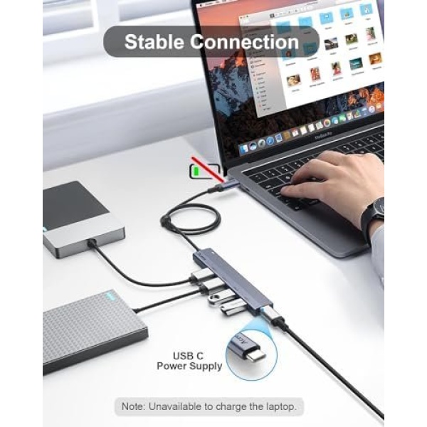 Aceele USB C Hub 4 Ports, Aluminum USB C to USB Hub with 2ft Extended Cable - Image 4