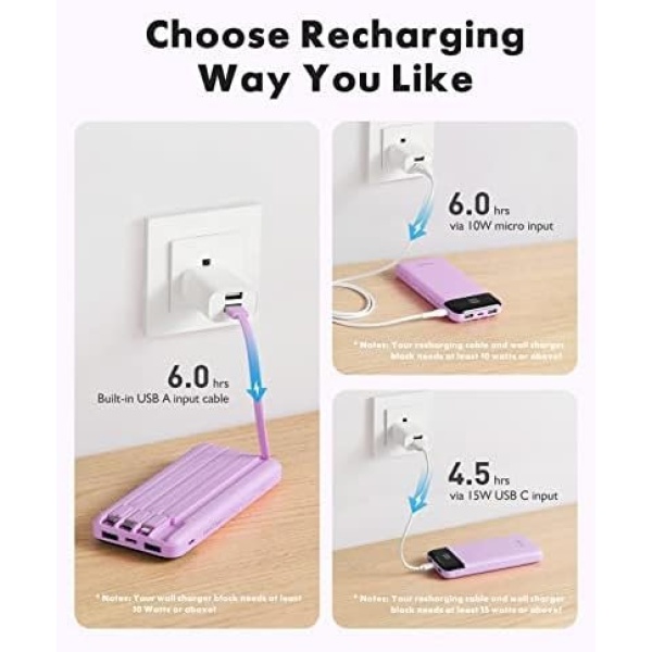 Portable Charger with Built in Cables, Portable Charger with Cords Wires Slim - Image 4