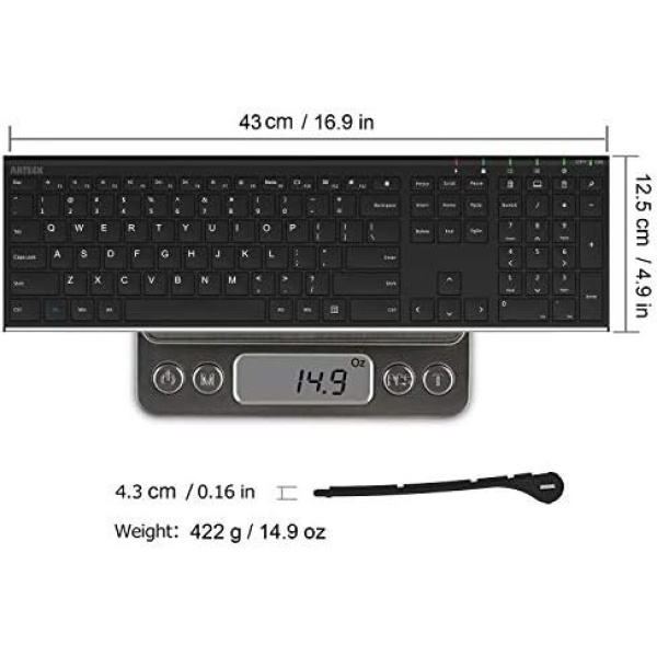 Arteck 2.4G Wireless Keyboard Stainless Steel Ultra Slim Full Size Keyboard - Image 6