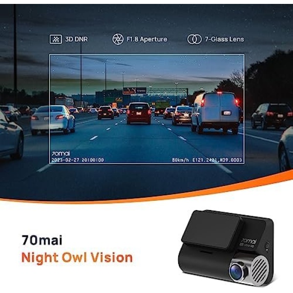 70mai True 4K Dash Cam A800S with Sony IMX415, Front and Rear, Built in GPS - Image 3