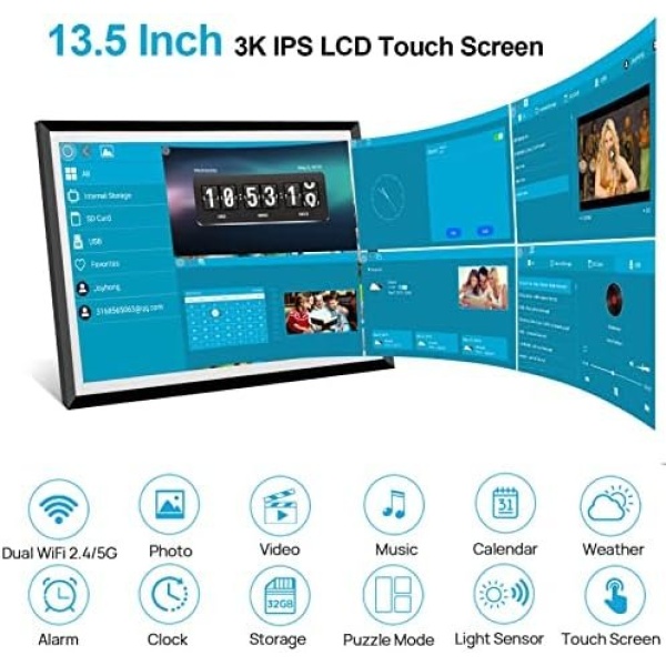 32GB 13.5 Inch Wi-Fi Digital Picture Frame with 3K IPS LCD Touch Screen - Image 2