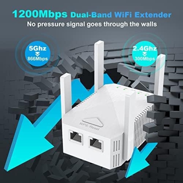WiFi Extender, 2023 Fastest WiFi Booster 1200Mbps Dual Band (5GHz/2.4GHz) WiFi - Image 2