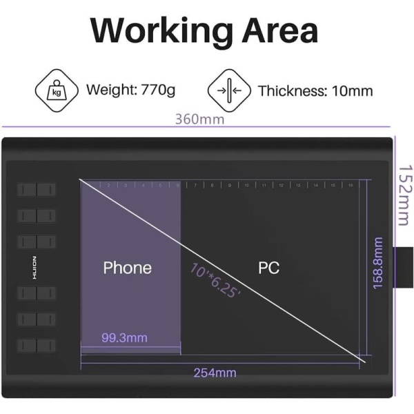 Android Supported, HUION Upgraded H1060P Drawing Tablet, Battery-Free Graphics - Image 7