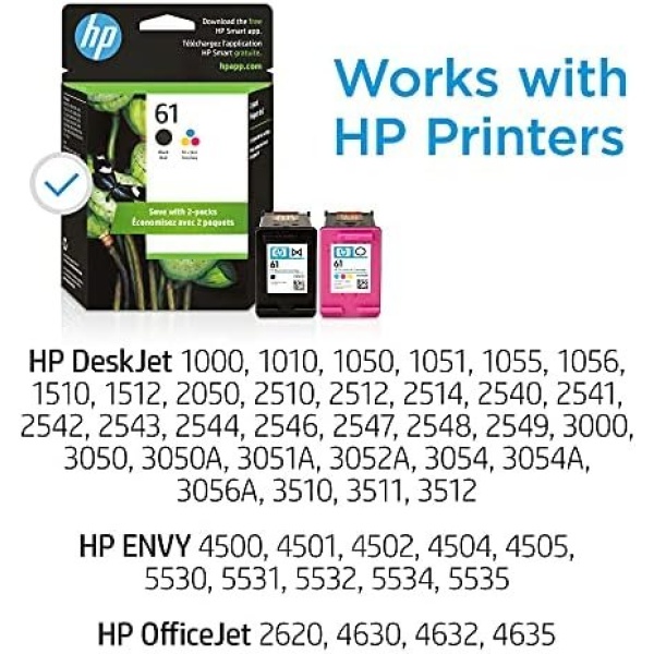 HP 61 Black/Tri-color Ink (2 Count - pack) | Works with DeskJet - Image 2