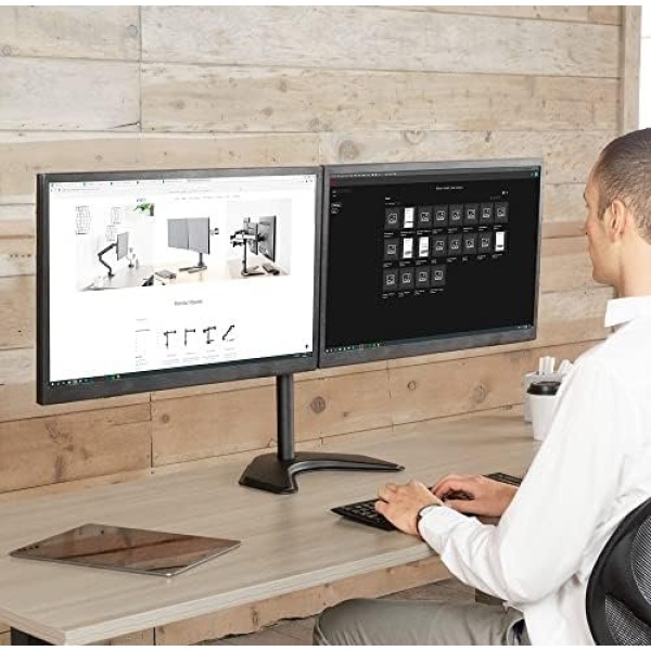 VIVO STAND-V002F Dual LED LCD Monitor Free-Standing Desk Stand for 2 Screens up - Image 4