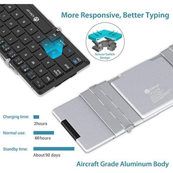 Foldable Keyboard Bluetooth, iClever BK08 Folding Keyboard with Touchpad - Image 4