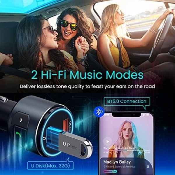 Octeso Upgraded V5.0 FM Bluetooth Transmitter Car, QC3.0 & LED Backlit Wireless - Image 7