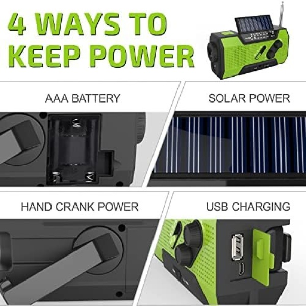 Emergency Crank Weather Radio, AM/FM/NOAA Hand Crank Portable Solar Radio - Image 5