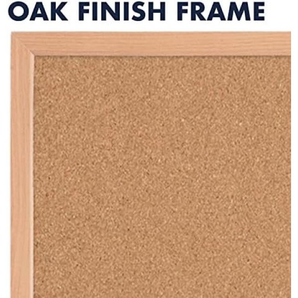 Quartet Cork Board Bulletin Board, 23" x 35" Framed Corkboard, Oak Frame - Image 3