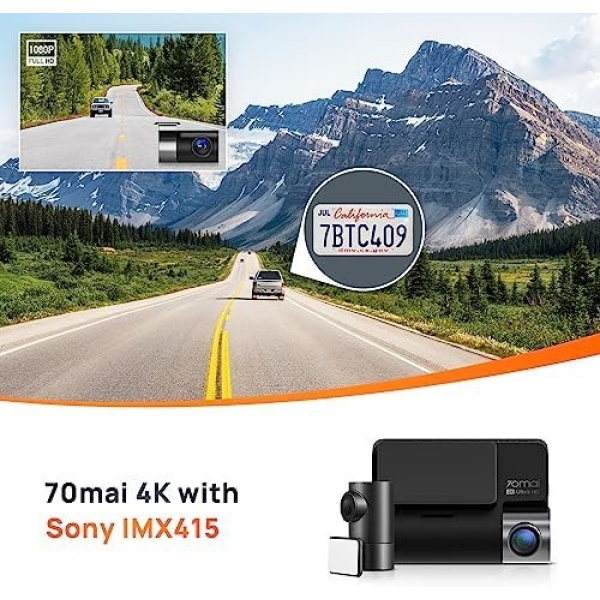 70mai True 4K Dash Cam A800S with Sony IMX415, Front and Rear, Built in GPS - Image 2