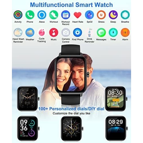Smart Watch for Men Women with Bluetooth Call, Alexa Built-in1.8 DIY Dial - Image 3