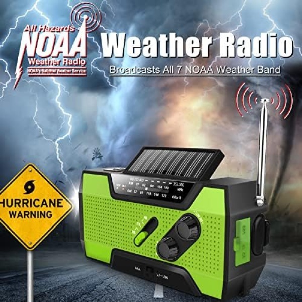 Emergency Crank Weather Radio, AM/FM/NOAA Hand Crank Portable Solar Radio - Image 2
