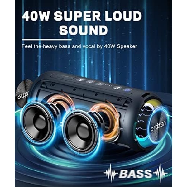 Bluetooth Speakers, Ortizan 40W Loud Stereo Portable Speaker, IPX7 Waterproof - Image 2
