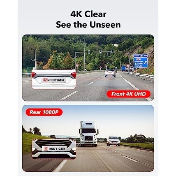 REDTIGER Dash Cam Front Rear, 4K/2.5K Full HD Dash Camera for Cars, Free 32GB - Image 2