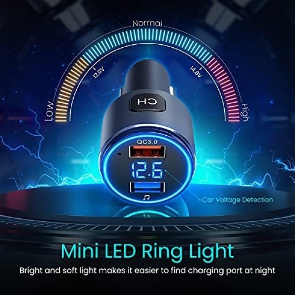 Octeso Upgraded V5.0 FM Bluetooth Transmitter Car, QC3.0 & LED Backlit Wireless - Image 6