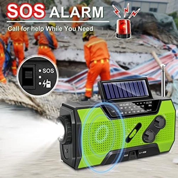 Emergency Crank Weather Radio, AM/FM/NOAA Hand Crank Portable Solar Radio - Image 4