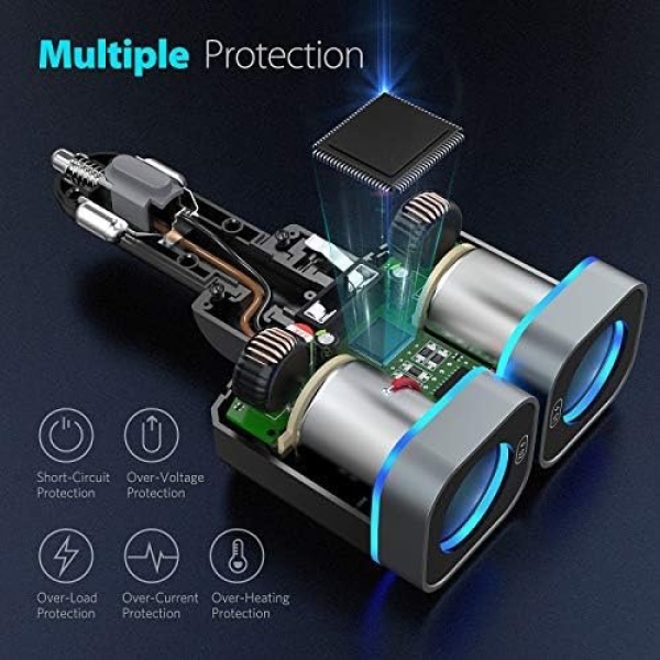 Nulaxy 150W Cigarette Lighter Adapter, 2 Sockets Cigarette Lighter Splitter - Image 6