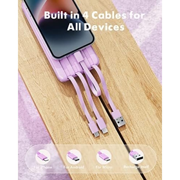 Portable Charger with Built in Cables, Portable Charger with Cords Wires Slim - Image 2