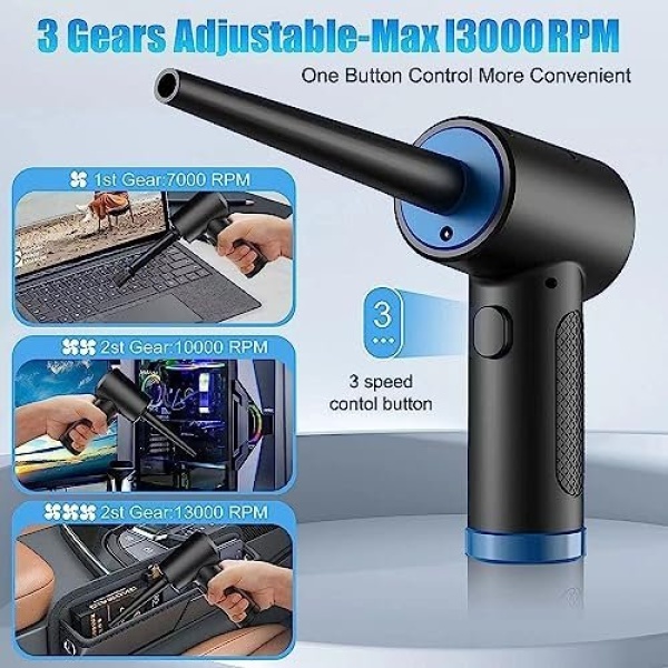 Compresed Air Duster, 65000RPM Electric Cordless Air Duster Keyboard Cleaner - Image 2